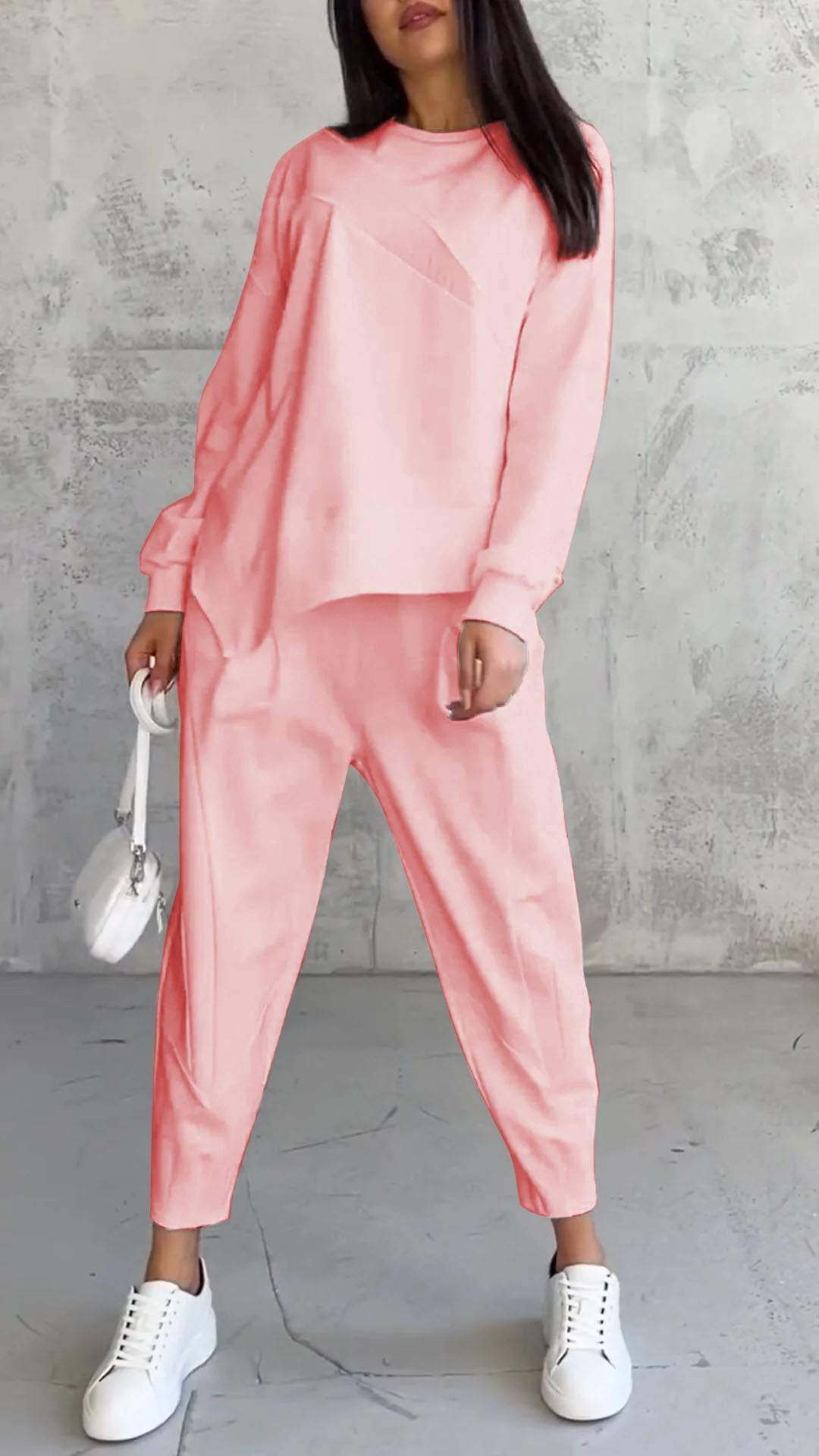 Women Long-Sleeve Irregular Hem Sweatshirts & Pants Set