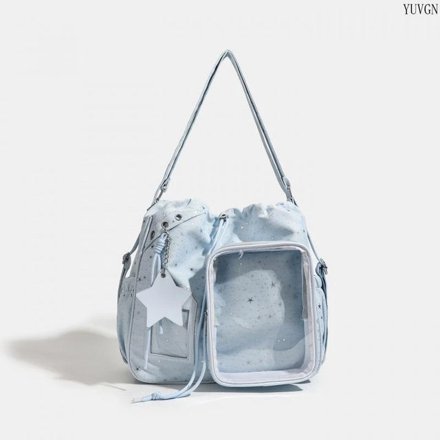 Star Print Drawstring Shoulder Bag