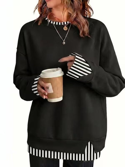 Fisoew Women's Layered Crew Neck Sweatshirt