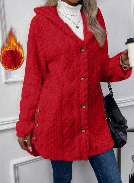 Women's Warm Diamond Pattern Hooded Jacket