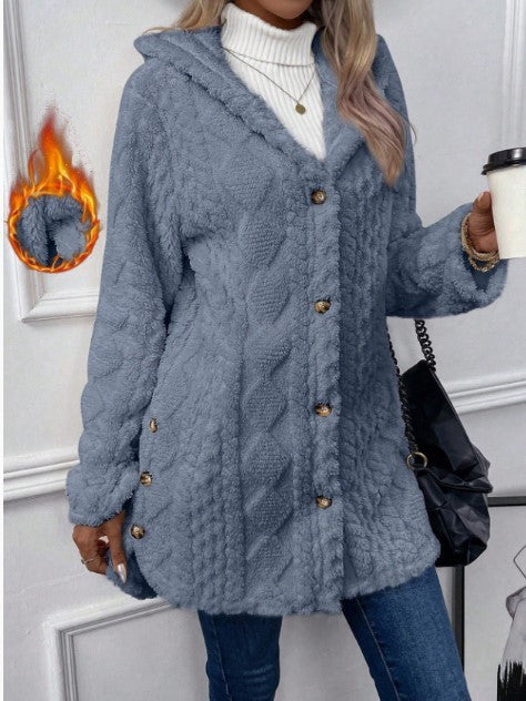 Women's Warm Diamond Pattern Hooded Jacket