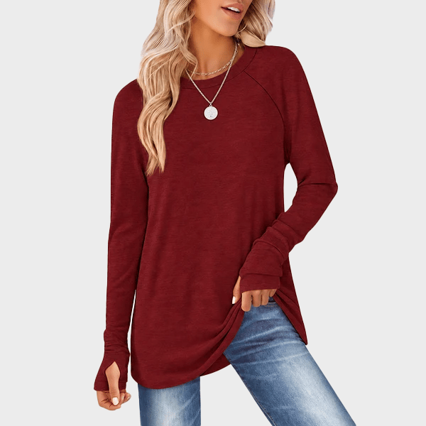 💘Top Seller🌸Women's Tunic Top Long Sleeve Round Neck with Thumb Holes