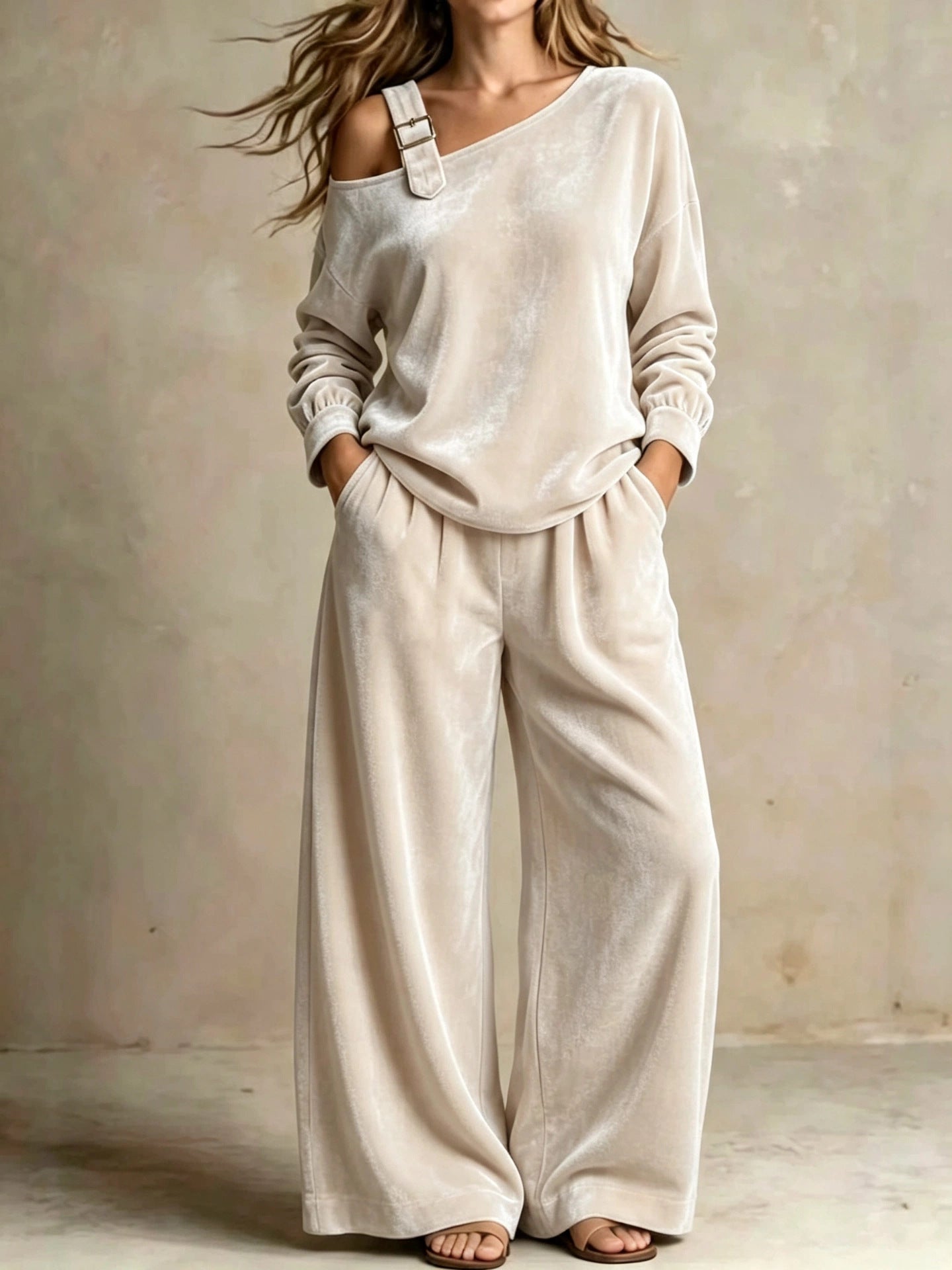 Women's Off-Shoulder Top & Wide-Leg Pants Set