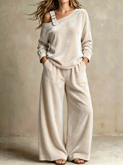 Women's Off-Shoulder Top & Wide-Leg Pants Set