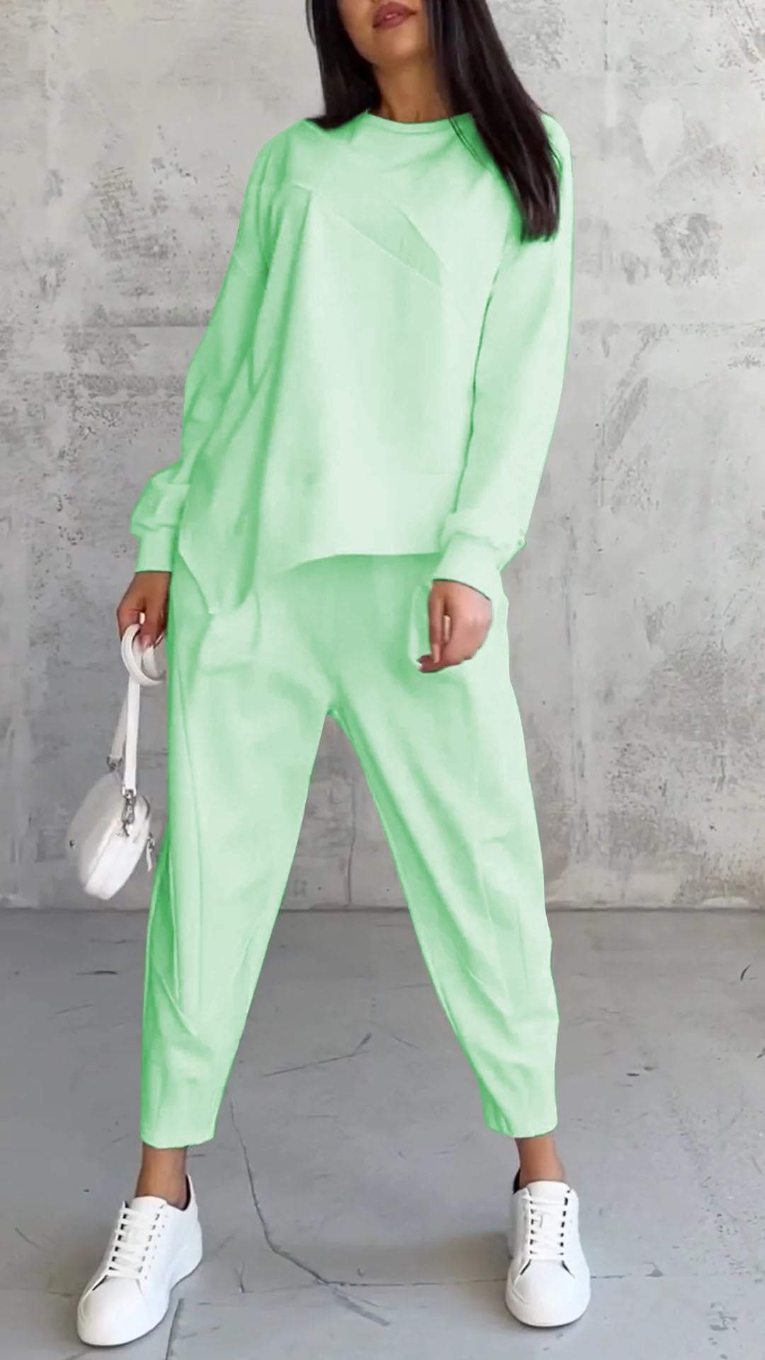 Women Long-Sleeve Irregular Hem Sweatshirts & Pants Set
