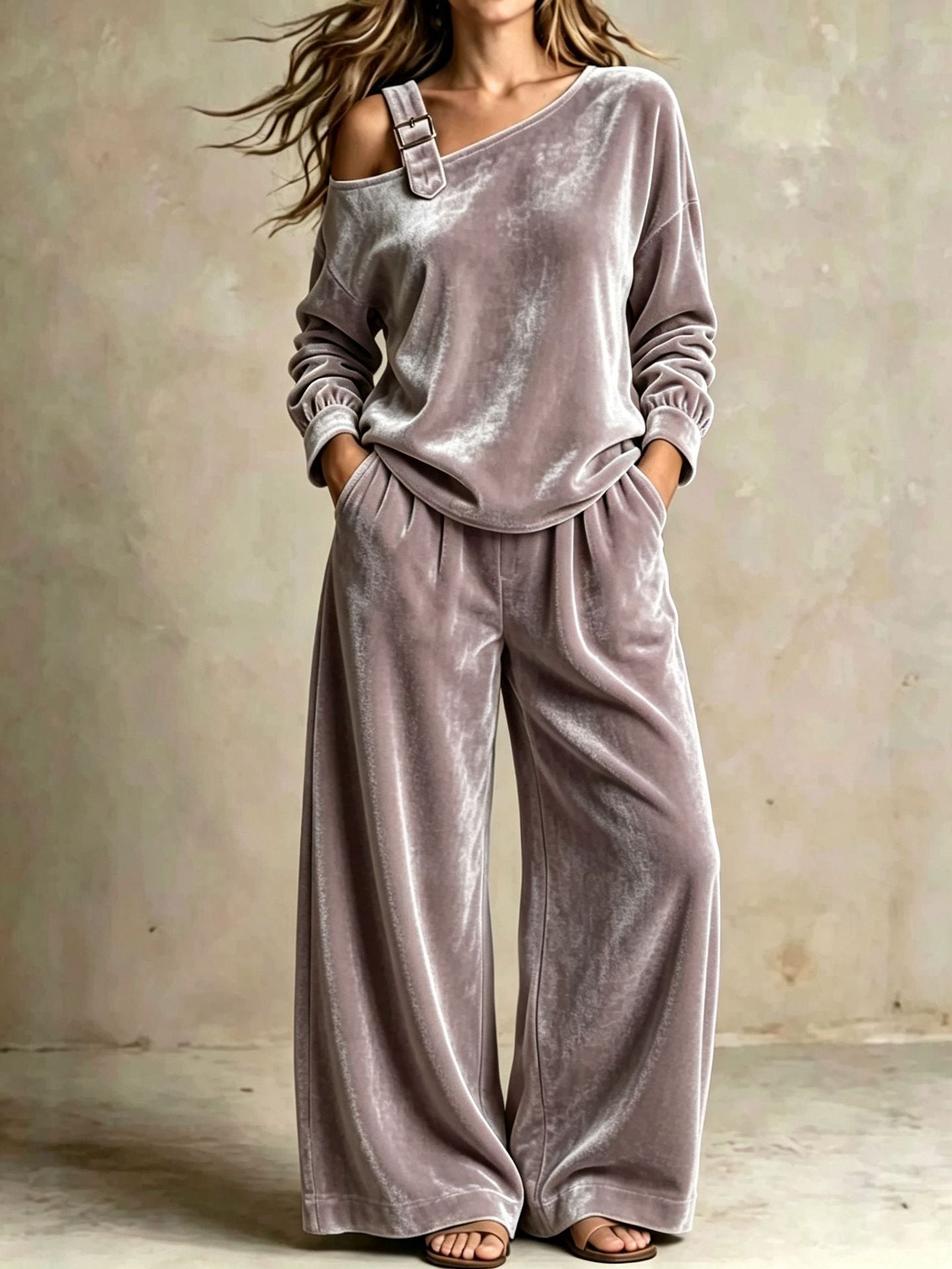 Women's Off-Shoulder Top & Wide-Leg Pants Set