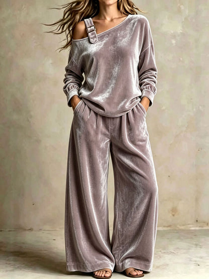 Women's Off-Shoulder Top & Wide-Leg Pants Set
