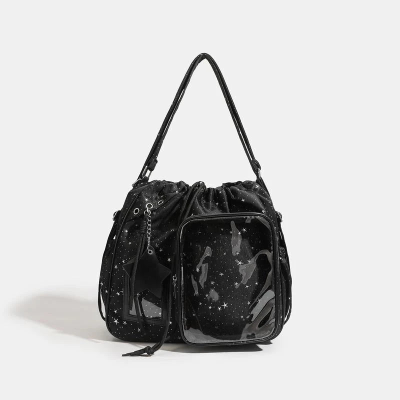Star Print Drawstring Shoulder Bag