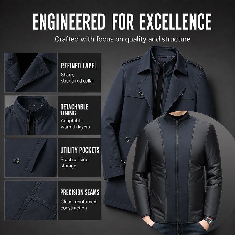🧥 Men's Medium-Length Trench Coat with Detachable Inner | Timeless Style & Everyday Versatility ✨