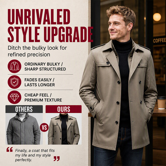 🧥 Men's Medium-Length Trench Coat with Detachable Inner | Timeless Style & Everyday Versatility ✨