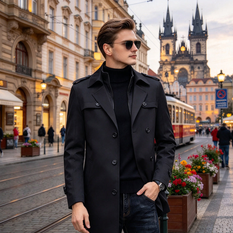 🧥 Men's Medium-Length Trench Coat with Detachable Inner | Timeless Style & Everyday Versatility ✨