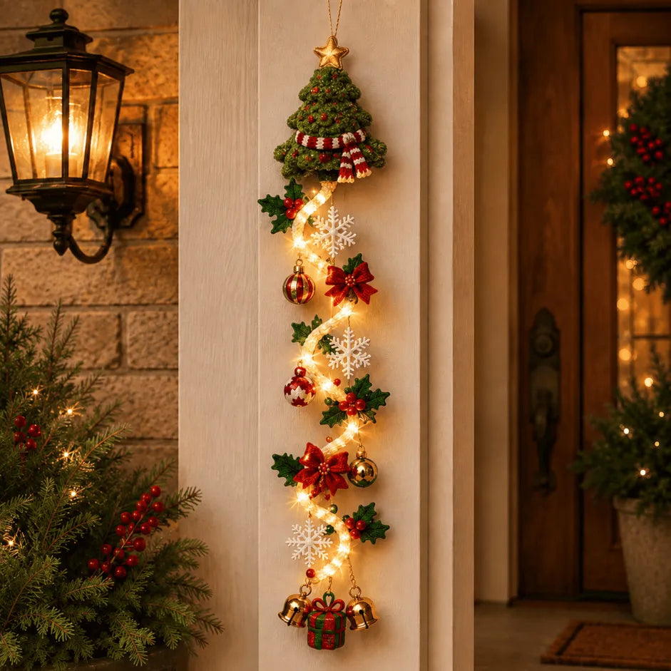 ✨Last Day 90% OFF✨– 🎄MerryCascade™ Glowing Christmas Door Hanger | 6 Festive Light Designs✨