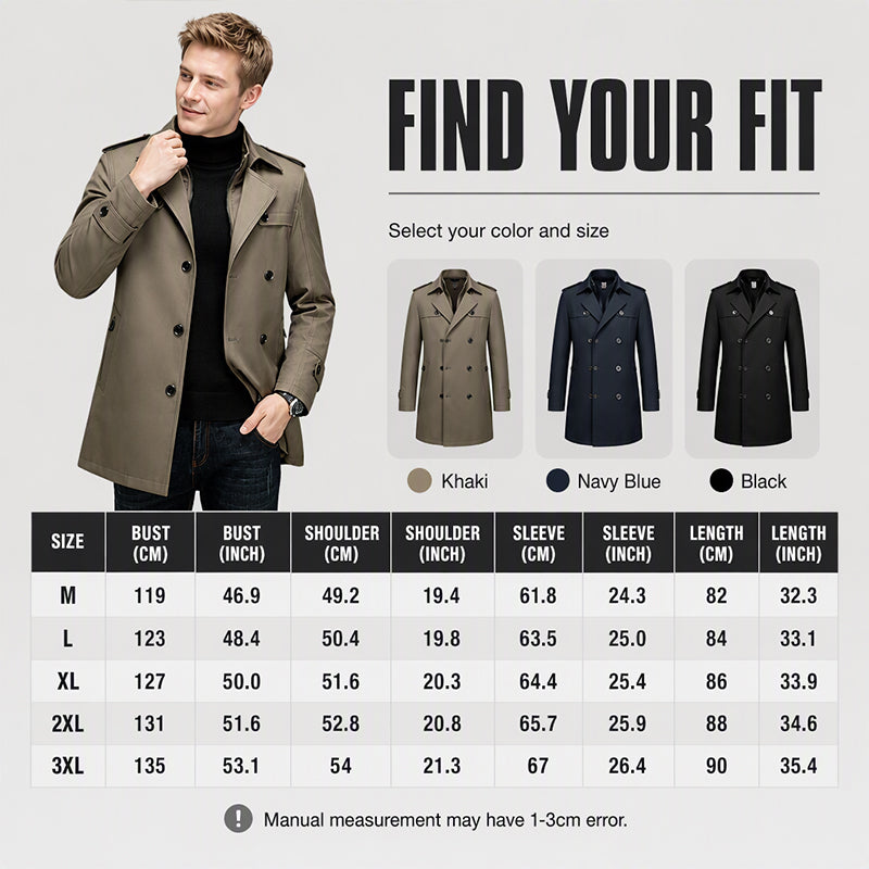 🧥 Men's Medium-Length Trench Coat with Detachable Inner | Timeless Style & Everyday Versatility ✨