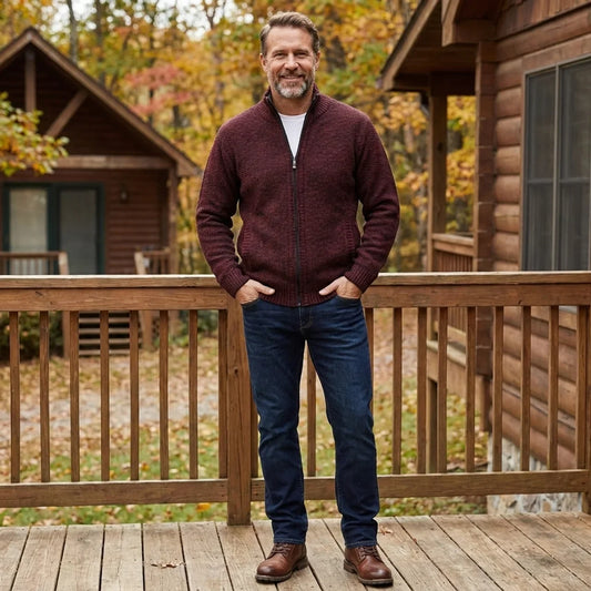 Fleece-Lined Knit Zip Cardigan