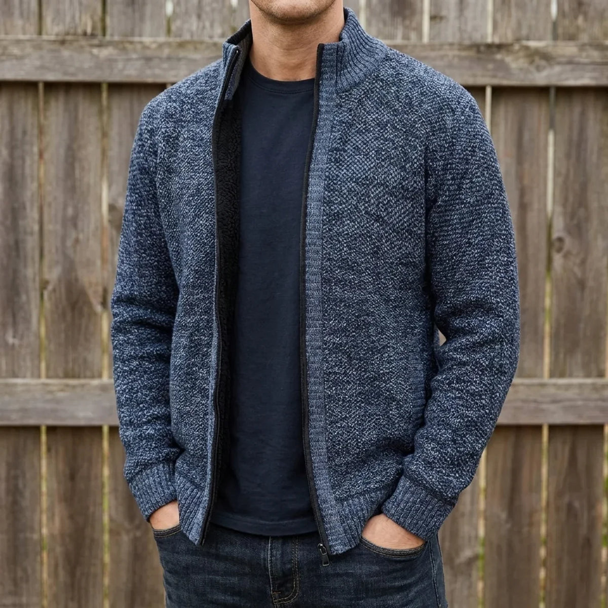 Fleece-Lined Knit Zip Cardigan