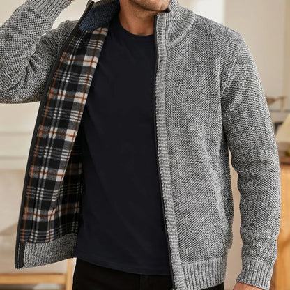 Fleece-Lined Knit Zip Cardigan