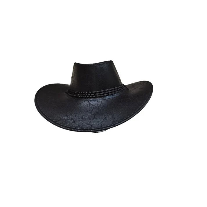 Vintage Faux Leather Western Cowboy Hat – Wide Brim Fedora for Men & Women