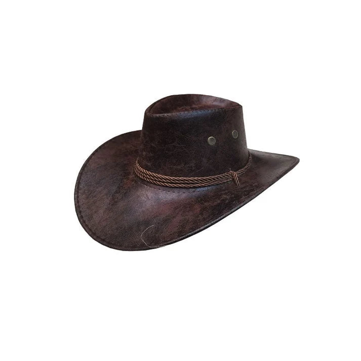 Vintage Faux Leather Western Cowboy Hat – Wide Brim Fedora for Men & Women