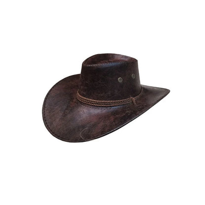 Vintage Faux Leather Western Cowboy Hat – Wide Brim Fedora for Men & Women