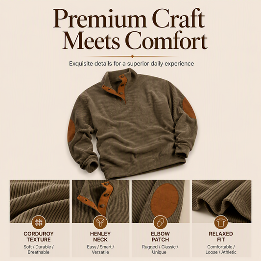 🏷️ Elevated Texture | Men's Corduroy Stand-Collar Sweatshirt