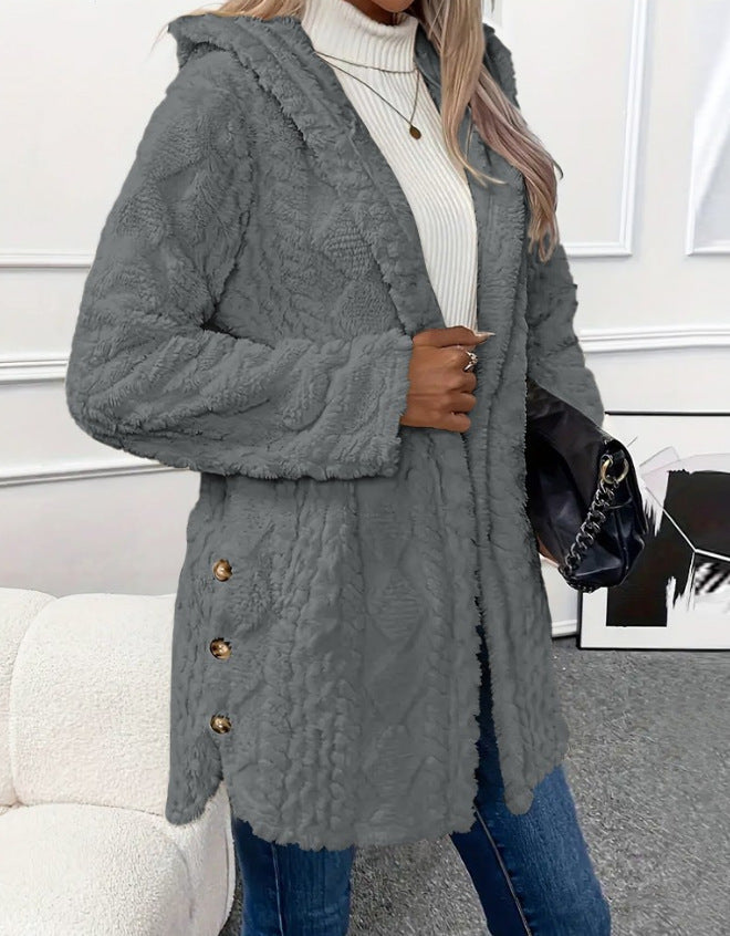 Women's Warm Diamond Pattern Hooded Jacket